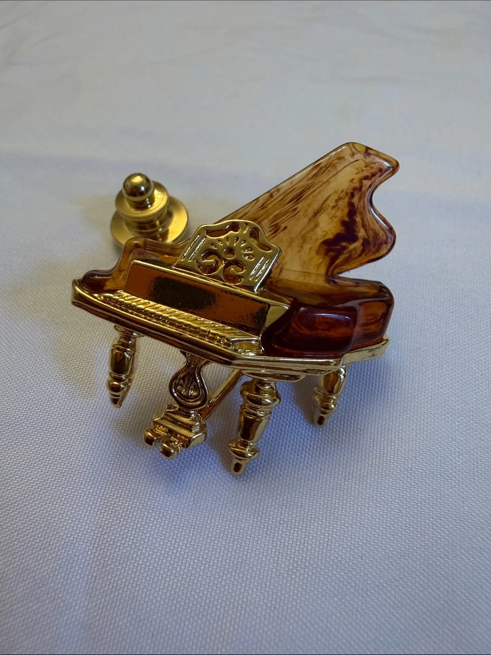 Vintage Avon Gold-Tone & Amber Piano Brooch
